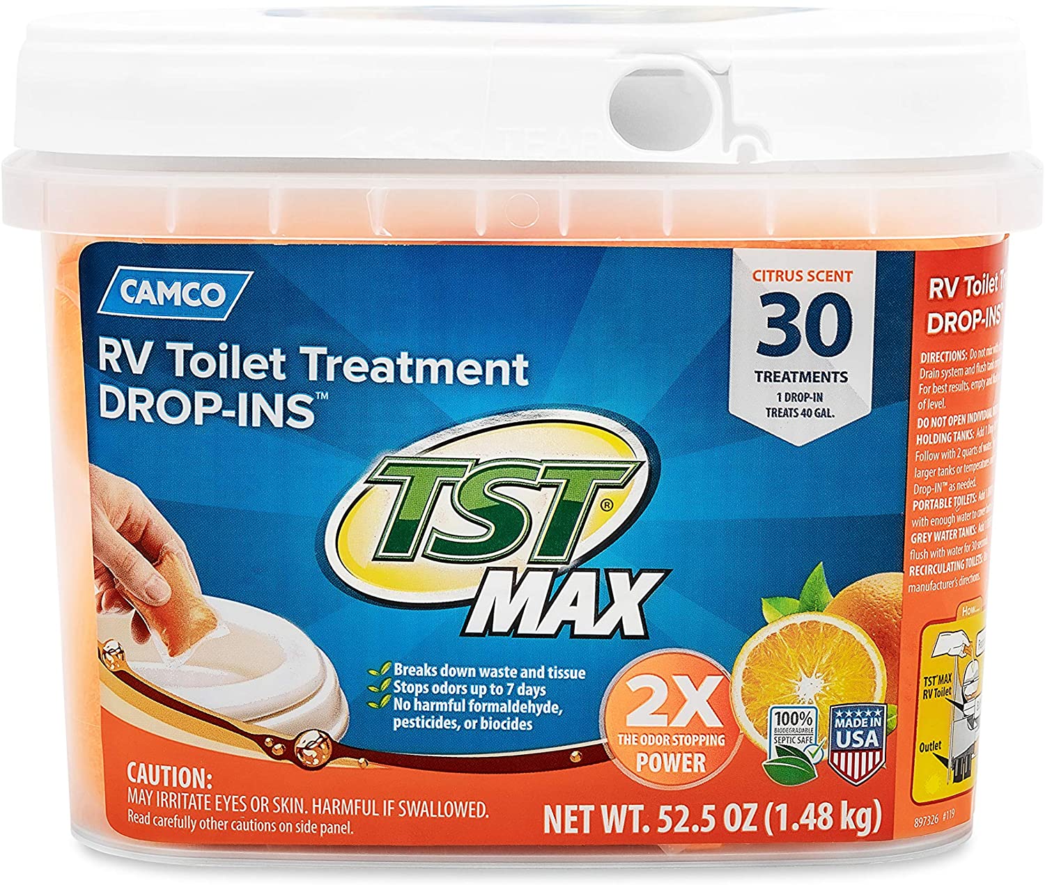 Camco TST Orange 30 Pack Ultra-Concentrated Citrus Scent RV Toilet Treatment 